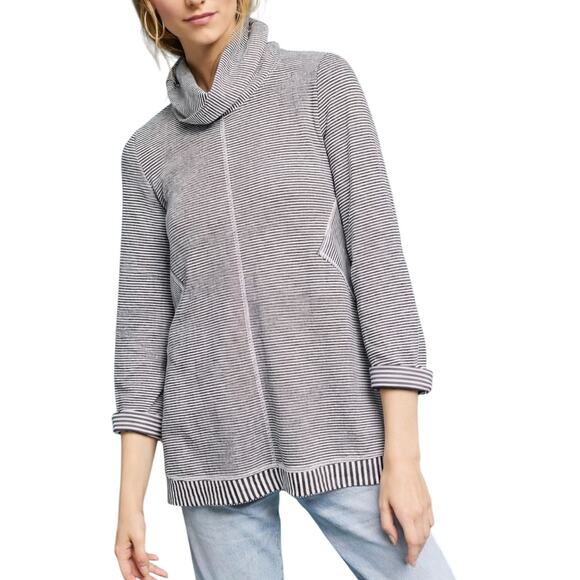 Maeve Sweaters - Maeve Tal Cowl Neck Tunic Sweater Small Black White Stripe Raglan Minimalist